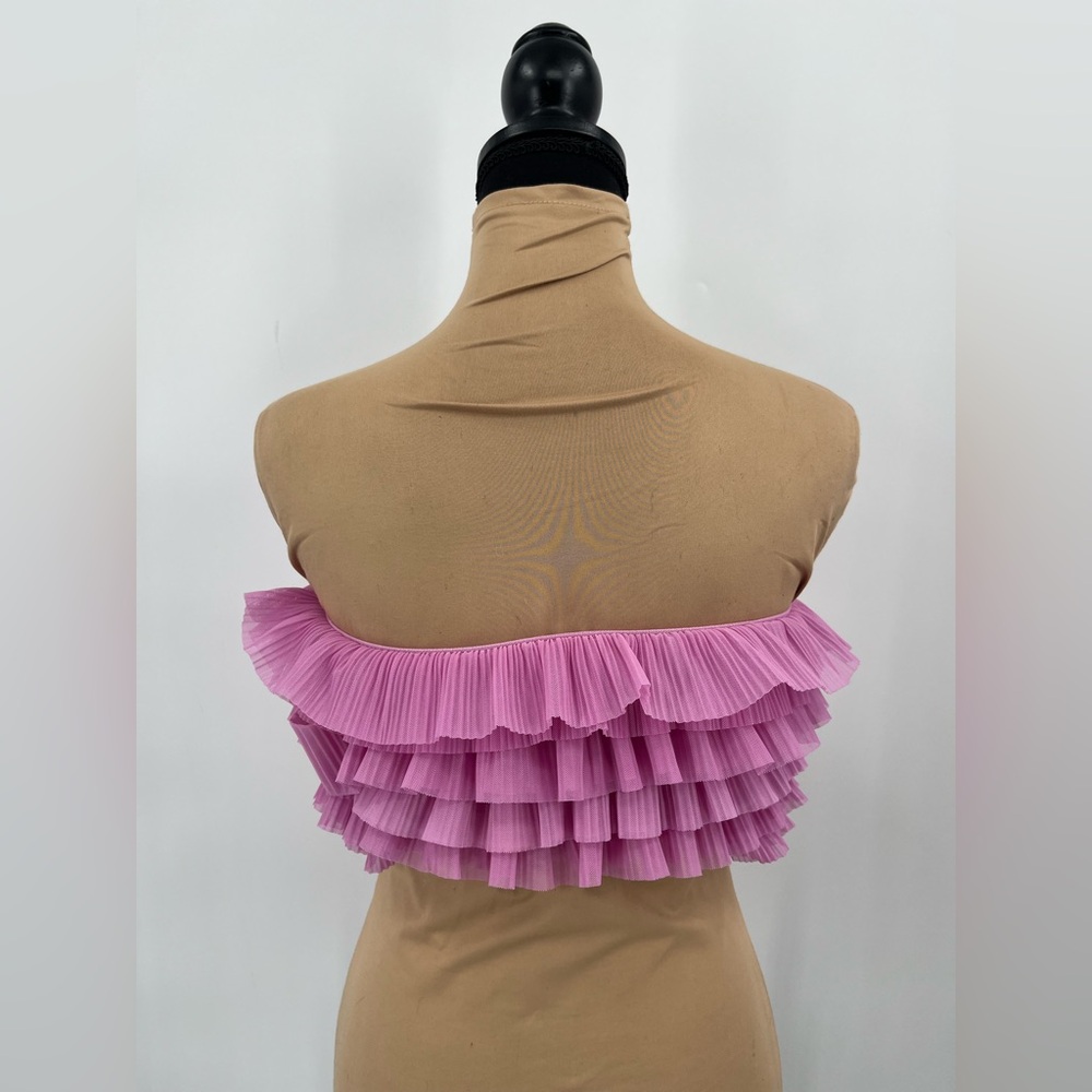 Zara pink ruffle tulle strapless crop top S party Barbiecore Y2K coquette - Picture 6 of 13